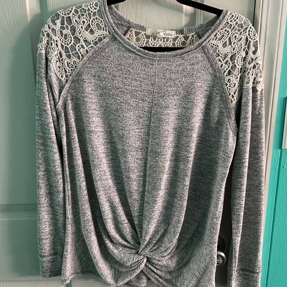 Super Cute Grey and Lace long Sleeve with Knot
